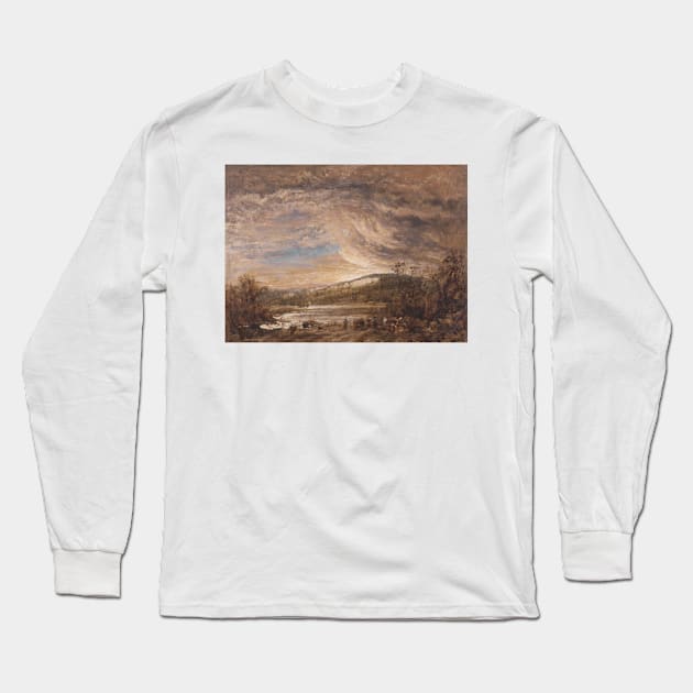 A River Landscape, Sunset by John Linnell Long Sleeve T-Shirt by Classic Art Stall